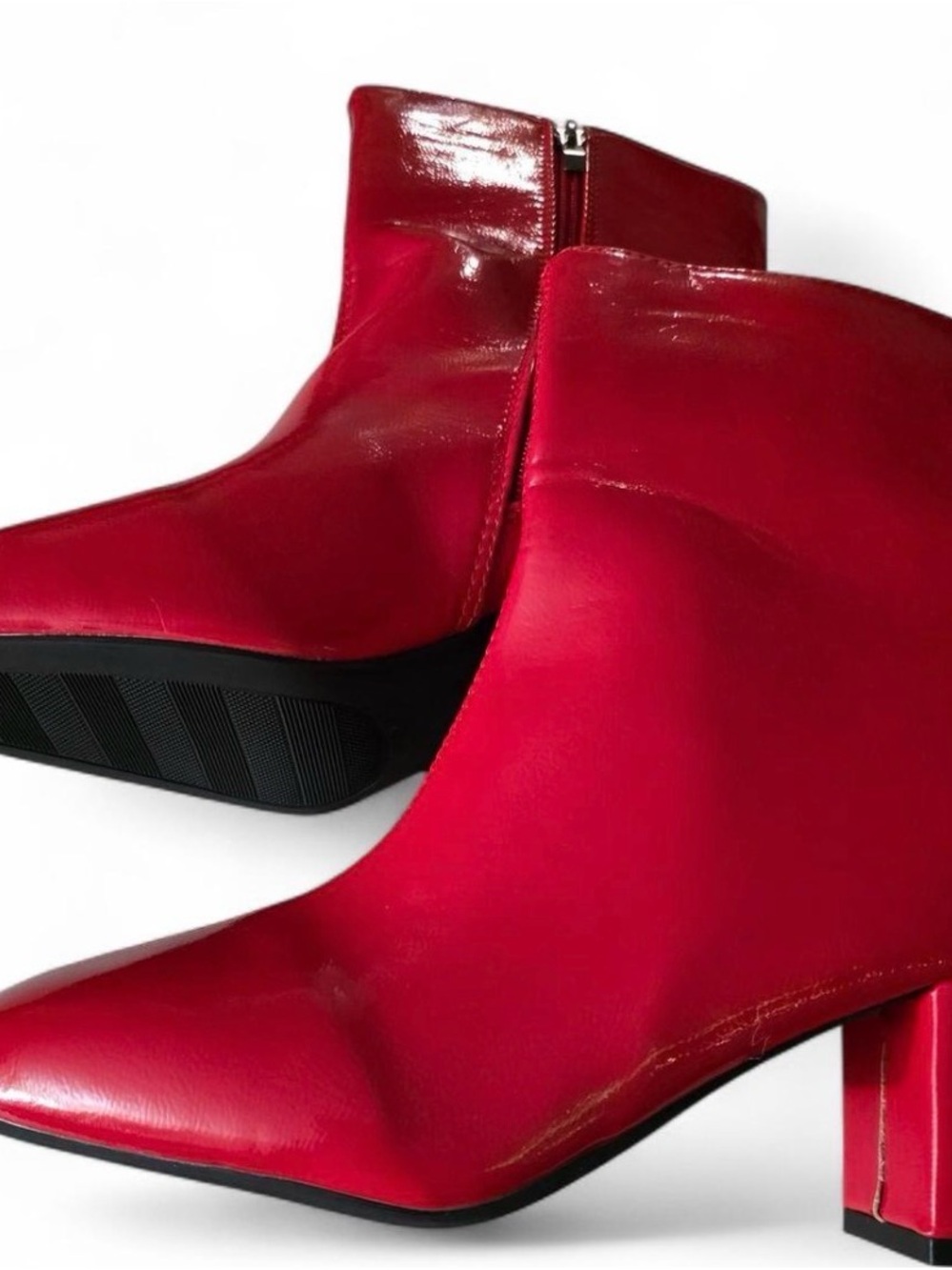 Chic Red Patent Pointed Ankle Booties with Side Zip